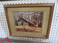 FRAMED LOG CABIN PRINT IN THE SMOKIES