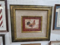 GOLD ORNATE FRAMED ROOSTER PRINT