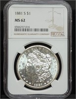 1881-S Morgan Silver Dollar NGC MS62 Slab