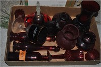 flat of red glass items