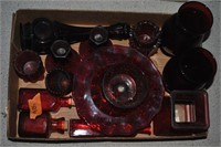 flat of red glass items