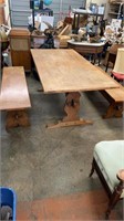 Hand Made Solid Pecan Table with 2 Benches