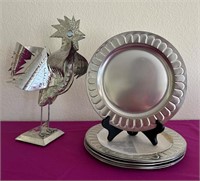 Mexican Tin Rooster & 8 Salad Plates