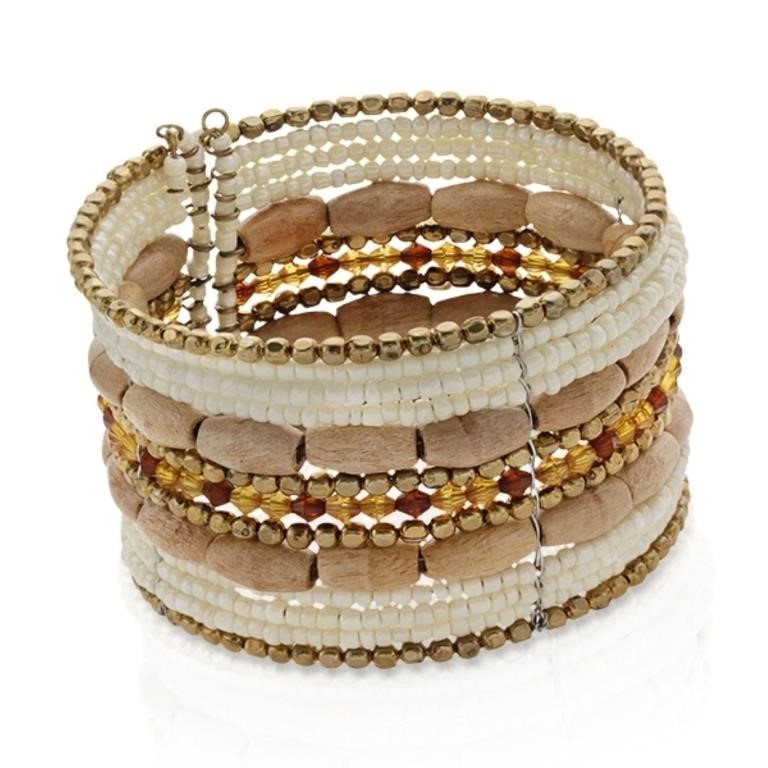 Wood & Multi Bead Cuff Bracelet