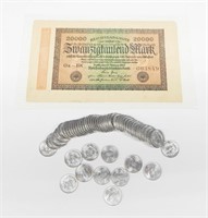55 EAST GERMANY COINS and 1923 GERMAN NOTE