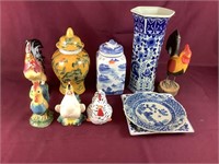 Oriental Ginger Jars, A Tall Vase, Plates And