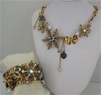 Betsy Johnson Snowflake Charm Necklace & Bracelet