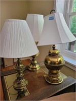 3 NON-MATCHING BRASS TABLE LAMPS W/SHADES