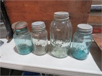 COLLECTION OF BLUE AND GREEN ATLAS & BALL JARS