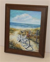 Oil on Canvas Bicycle by Shore 17" x 14"