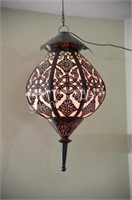 Vintage Moroccan Metal & Cloth Hanging Lamp