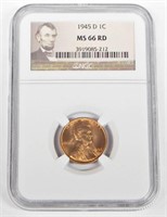 1945-D LINCOLN CENT - NGC MS66 RED