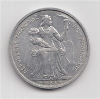 1952 French Oceania 5 Francs Coin