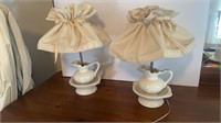 Pair of Pitcher and Bowl Lamps  16 in Tall