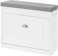 Haotian White Shoe Bench  1-Drawer  Cushion