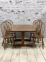 Vintage Wood Dining Table w/ Spindle Back Chairs