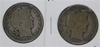 (2) Barber Half Dollars. Dates Include 1901-O and