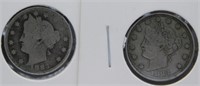 (2) 1883 V Nickels, Includes No Cents XF and with