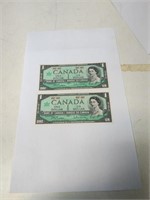 TWO 1867-1967 CANADA OONE DOLLAR BILLS