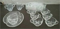 Glass Snack Set, 6 Plates, 7 Cups, Cream Sugar