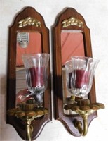 Pr. Mirrored wooden wall sconces w/ candles