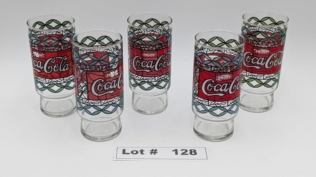 COCA-COLA GLASS TIFFANY STYLE STAINED GLASS SET OF