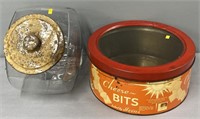 Glass Top Cheese Bits Tin & Country Store Jar