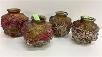 4 vintage rose pressed goofus glass bulbous vases