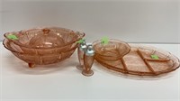 7 pc Jeannette cherry pink depression glass: