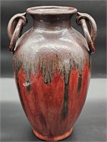 Ring Handled Drip Glaze Signed Studio Pottery Vase