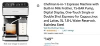 Chefman Espresso Machine w/ Built-In Milk Frother,