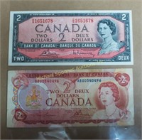 TWO CANADIAN TWO DOLLAR BANK NOTES