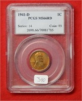 1941 D Lincoln Wheat Cent PCGS MS66 RD