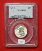 1939 D Washington Silver Quarter PCGS MS66