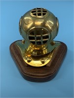 Brass diving helmet 4.5" tall with wood base,  pap