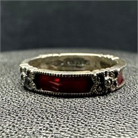 Sterling Marcasite Red Enamel Ring