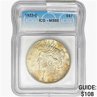 1922-D Silver Peace Dollar ICG MS60