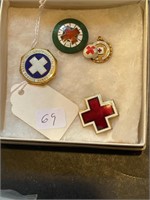 5 Vintage Red Cross Pins