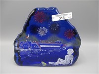Fenton rock paperweight w. HP Riverboat 4th july