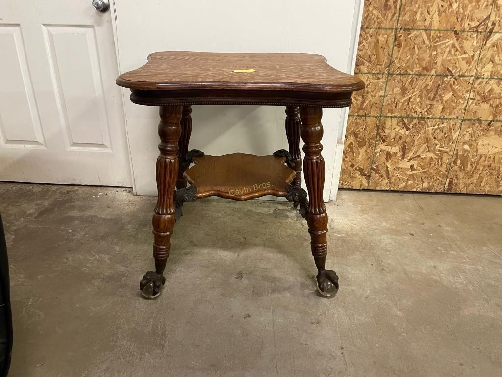 Wood End Table with Claw and Glass Feet