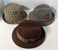 (G) Vintage fedoras including a brown Stetson,