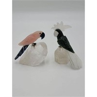 Pair Of Carved Quartz Bird Sculpture