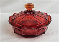Ruby Red Coin Glass Candy Dish W/ Lid