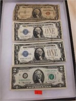 Lot of Silver Certificates and Two Dollar Bill