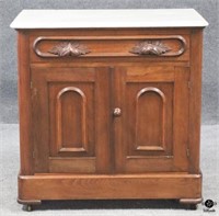 Antique Marble Top Console Cabinet