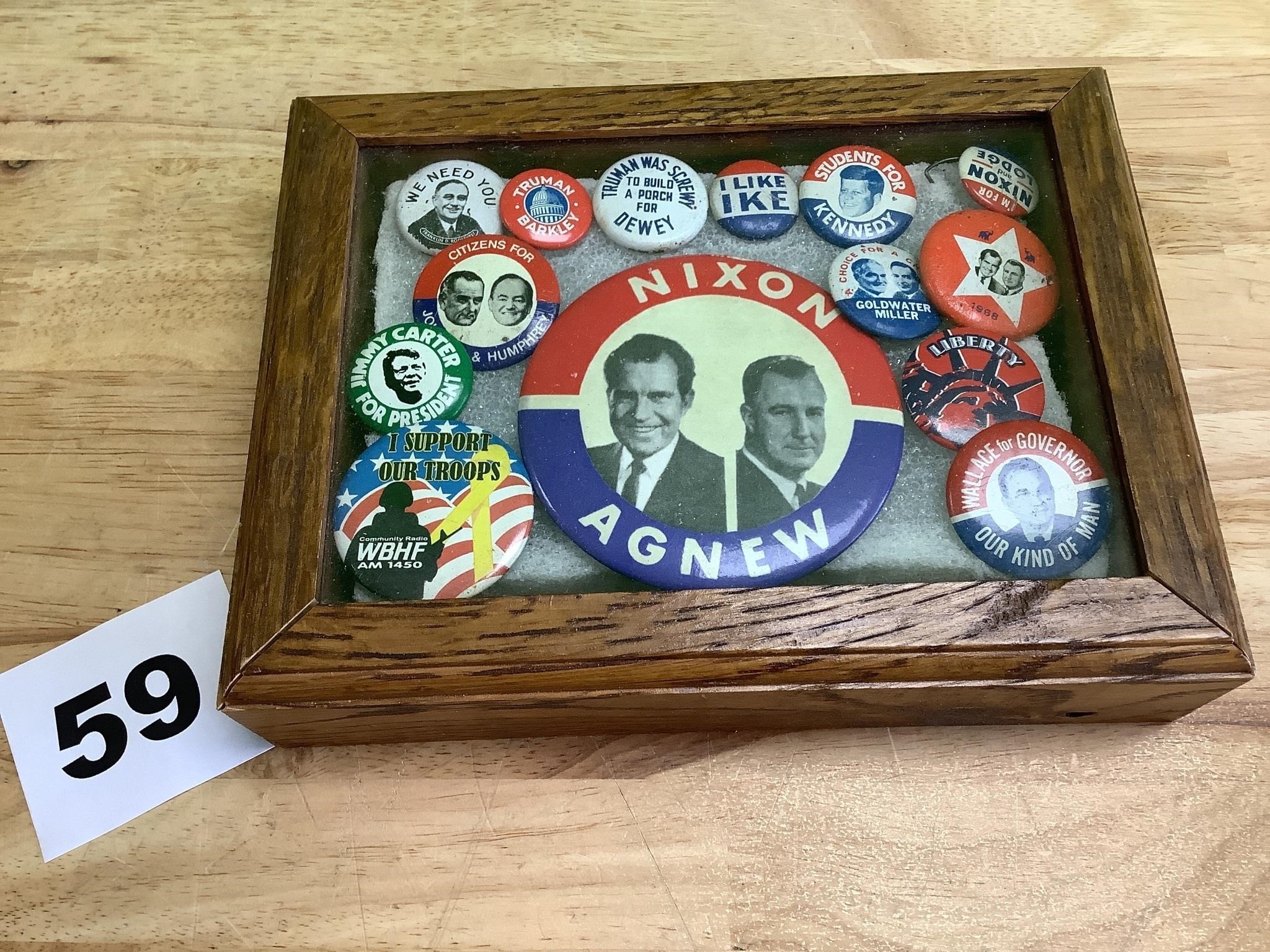 Framed Vintage Political Campaign Buttons