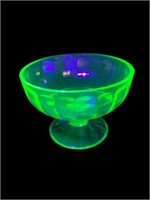 Uranium Glass Small panel sided compote bowl