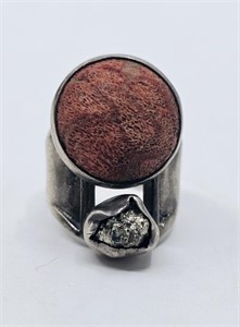 Modernist Sterling Silver Ring set with Fosolized