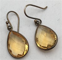 Silver Earrings W Yellow Stone