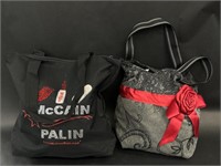 Bedazzle McCain Palin Tote, Black Gray Ribbon Tote